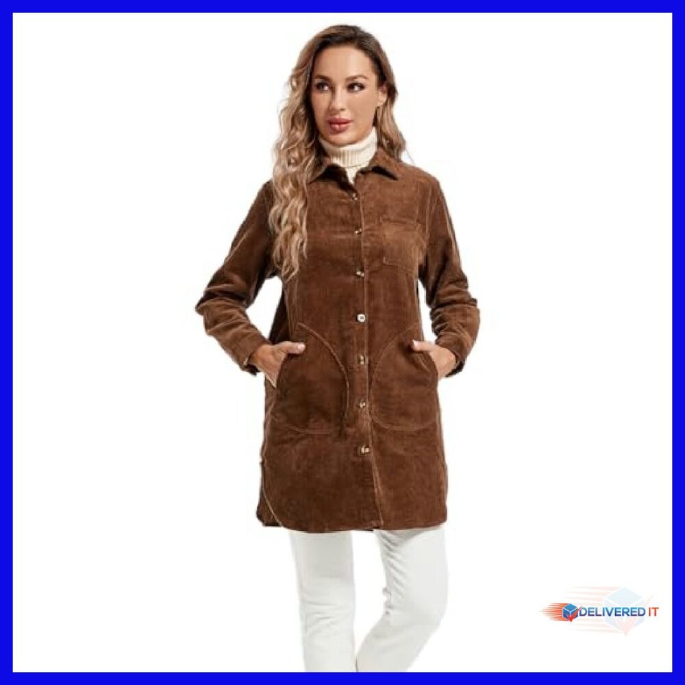 Corduroy Button-Down Shacket With Pockets - Long … - image 5